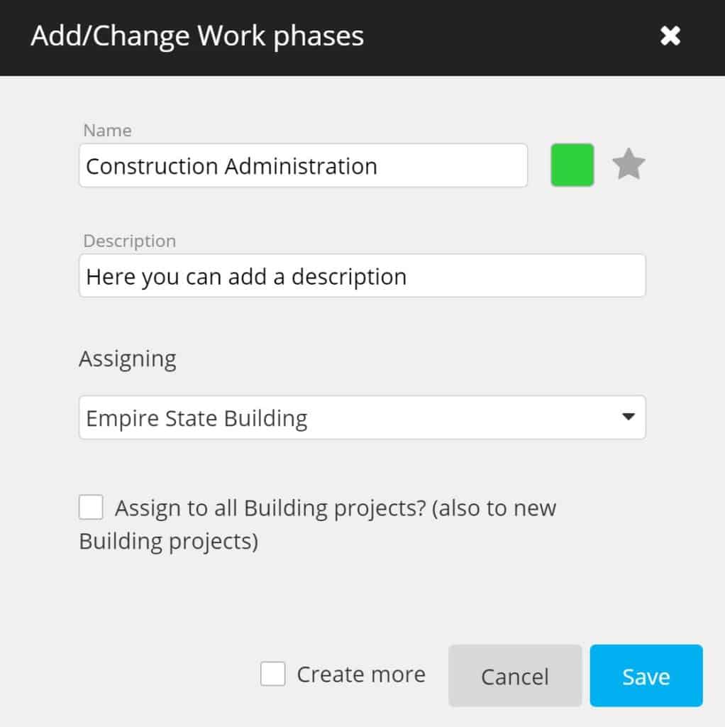 timeBuzzer - add or change work phases as an architect